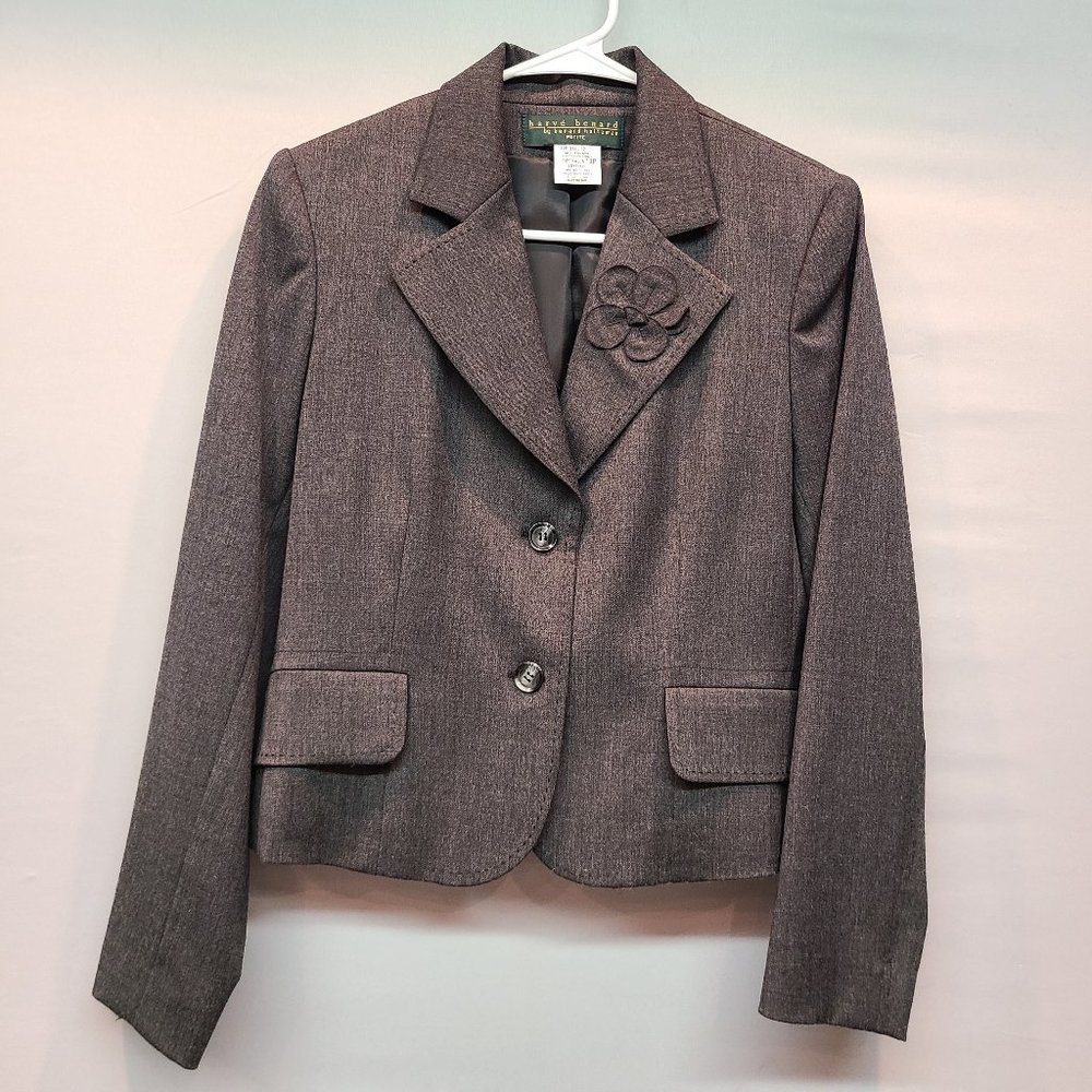 Harve Benard Blazer Gray Suit Jacket Wool Blend Womens 10 Petite